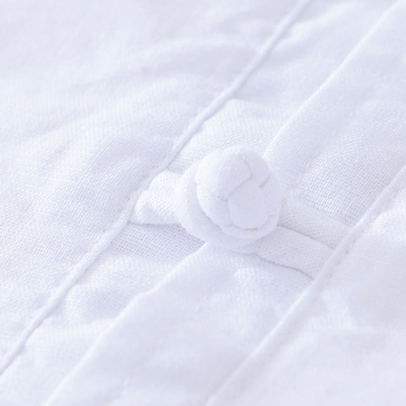 Camisa de hombre de algodón y lino con cuello redondo, suave, lisa y con botones de rana , de Buddha Stones - image 17