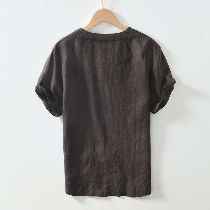 Camisa informal de lino con cuello en V y manga corta para hombre con estampado de Buddha Stones - image 6