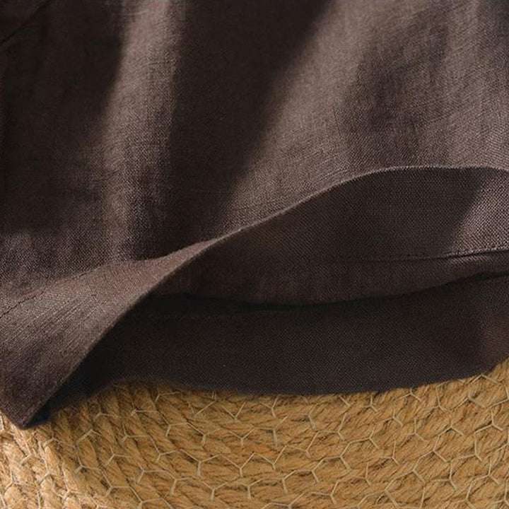 Camisa informal de lino con cuello en V y manga corta para hombre con estampado de Buddha Stones