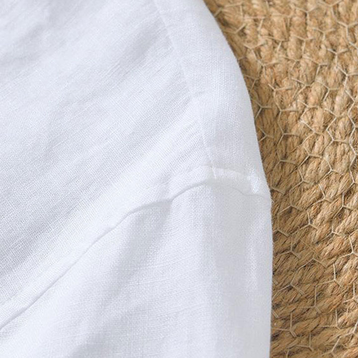 Camisa informal de lino con cuello en V y manga corta para hombre con estampado de Buddha Stones