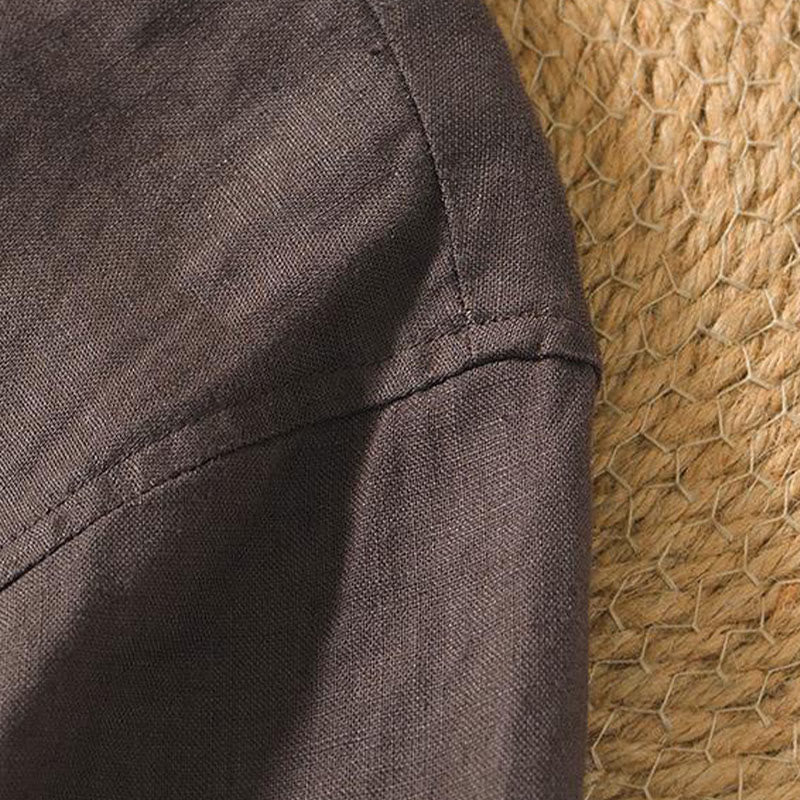 Camisa informal de lino con cuello en V y manga corta para hombre con estampado de Buddha Stones