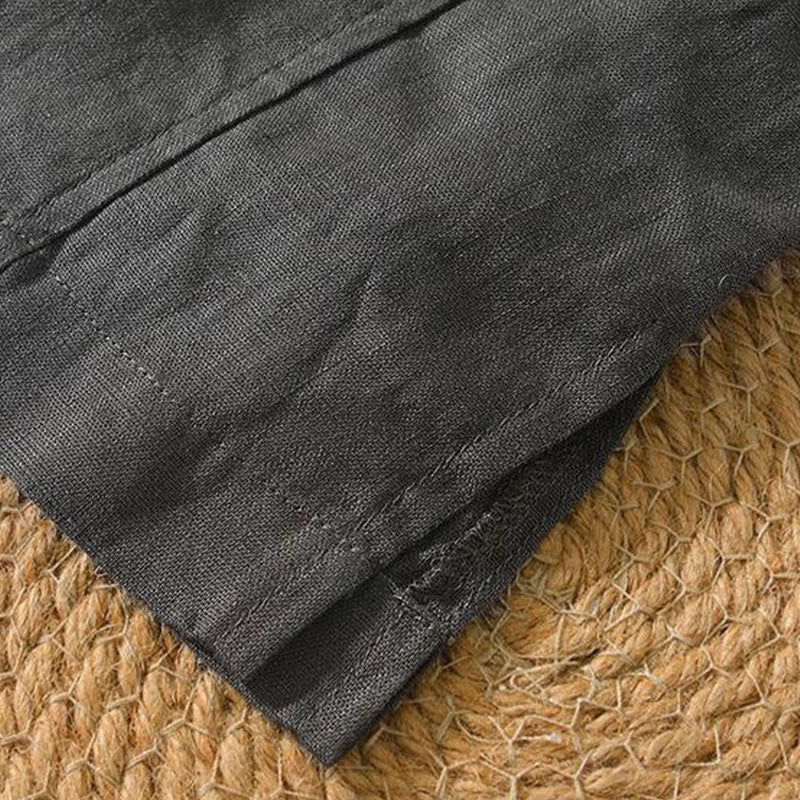 Camisa informal de lino con cuello en V y manga corta para hombre con estampado de Buddha Stones