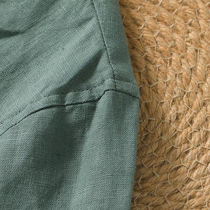 Camisa informal de lino con cuello en V y manga corta para hombre con estampado de Buddha Stones