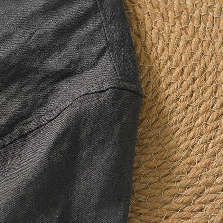 Camisa informal de lino con cuello en V y manga corta para hombre con estampado de Buddha Stones