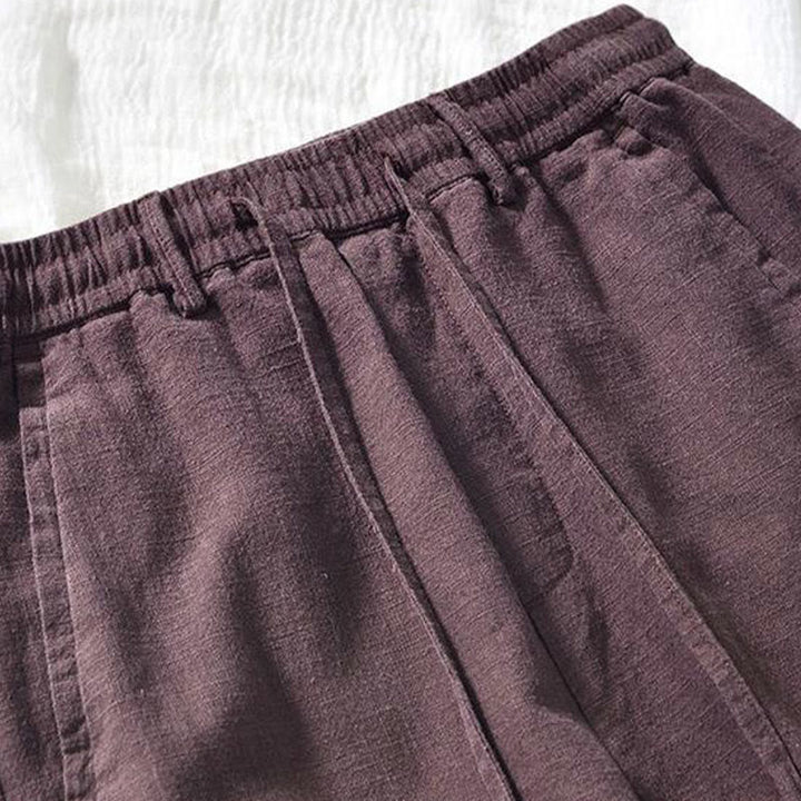 Pantalones de lino y algodón para hombre, versátiles, informales, con cordón, de largo 7-8 y bolsillos , de Buddha Stones