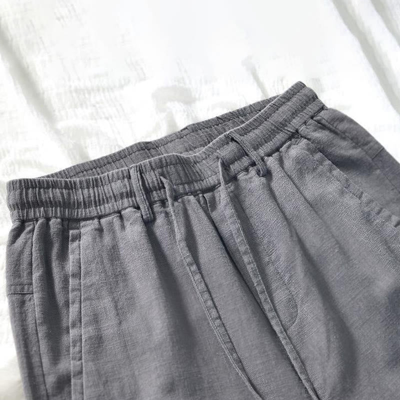 Pantalones de lino y algodón para hombre, versátiles, informales, con cordón, de largo 7-8 y bolsillos , de Buddha Stones - image 11