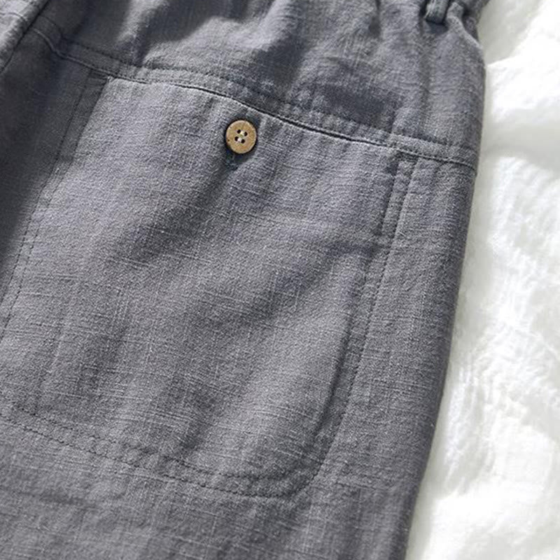 Pantalones de lino y algodón para hombre, versátiles, informales, con cordón, de largo 7-8 y bolsillos , de Buddha Stones
