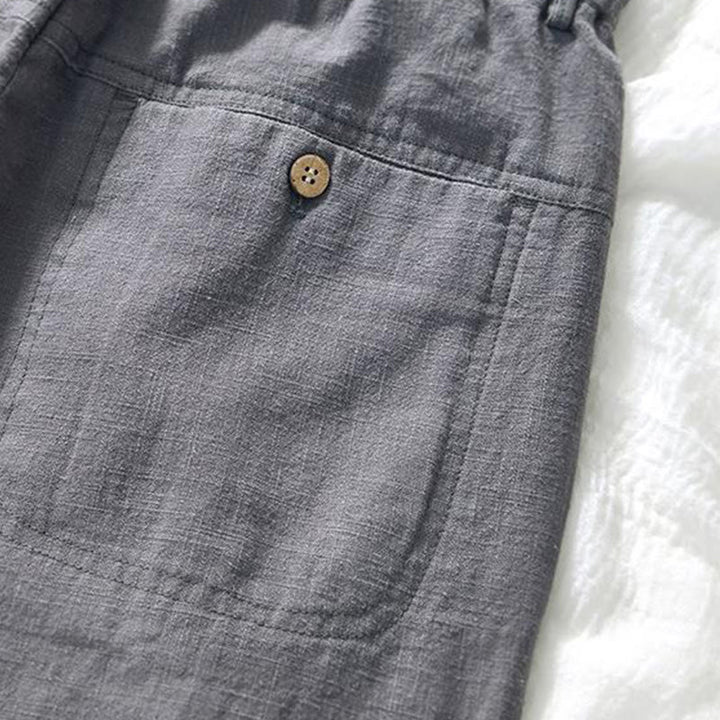 Pantalones de lino y algodón para hombre, versátiles, informales, con cordón, de largo 7-8 y bolsillos , de Buddha Stones