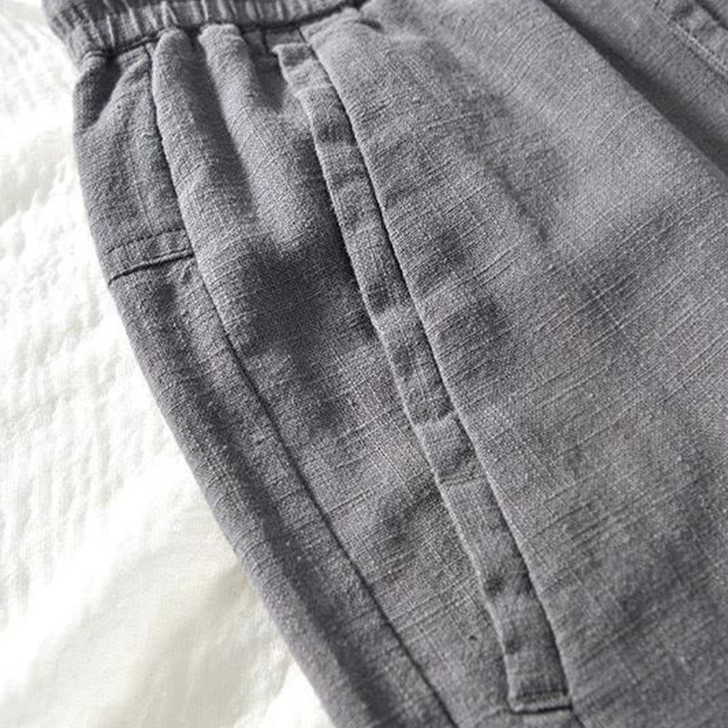 Pantalones de lino y algodón para hombre, versátiles, informales, con cordón, de largo 7-8 y bolsillos , de Buddha Stones