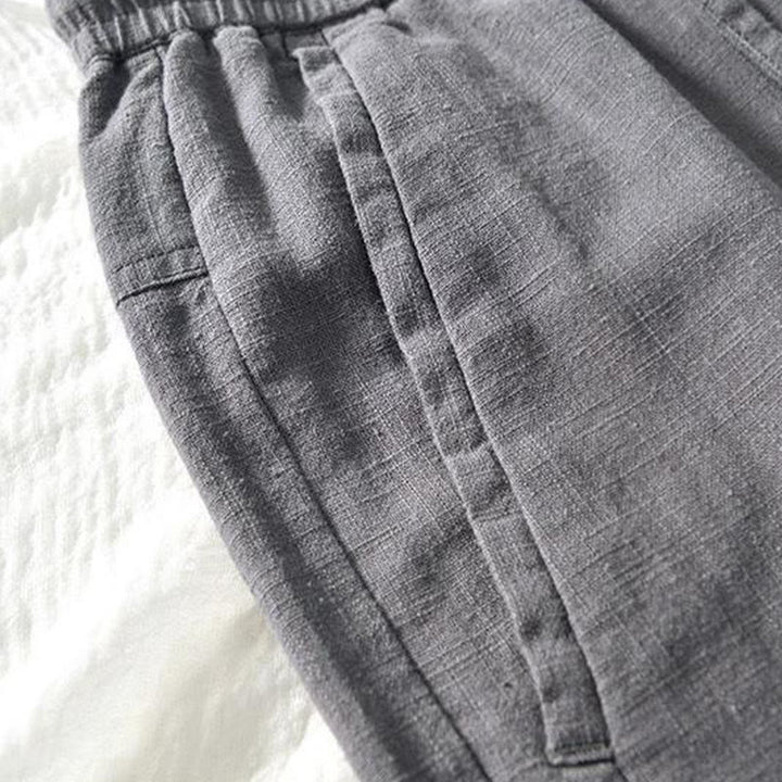 Pantalones de lino y algodón para hombre, versátiles, informales, con cordón, de largo 7-8 y bolsillos , de Buddha Stones