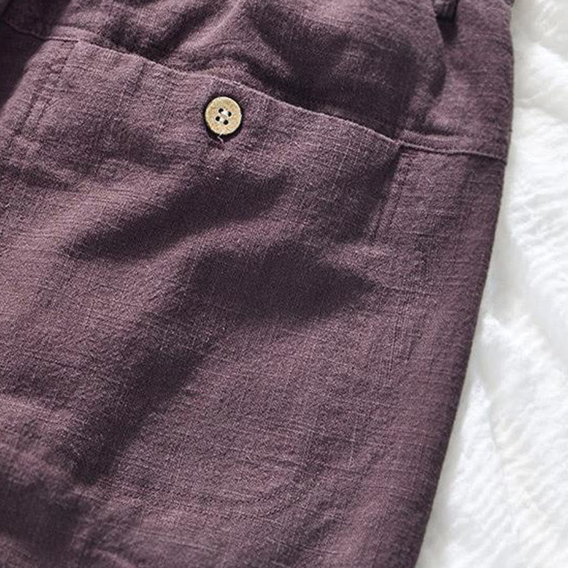 Pantalones de lino y algodón para hombre, versátiles, informales, con cordón, de largo 7-8 y bolsillos , de Buddha Stones
