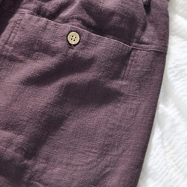 Pantalones de lino y algodón para hombre, versátiles, informales, con cordón, de largo 7-8 y bolsillos , de Buddha Stones