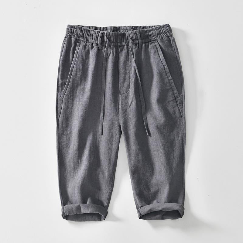 Pantalones de lino y algodón para hombre, versátiles, informales, con cordón, de largo 7-8 y bolsillos , de Buddha Stones