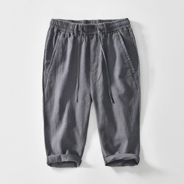 Pantalones de lino y algodón para hombre, versátiles, informales, con cordón, de largo 7-8 y bolsillos , de Buddha Stones