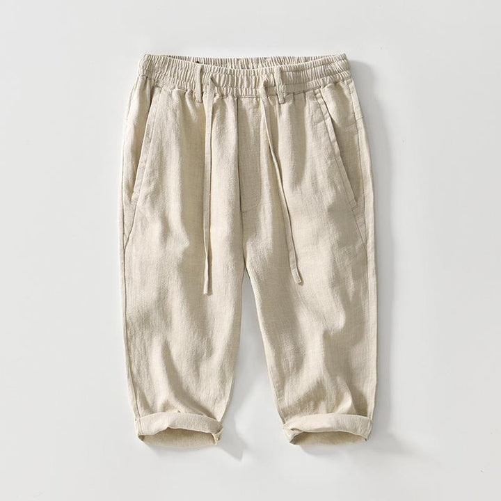 Pantalones de lino y algodón para hombre, versátiles, informales, con cordón, de largo 7-8 y bolsillos , de Buddha Stones - Beige - US/UK/AU42, EU52 (3XL) - image 0