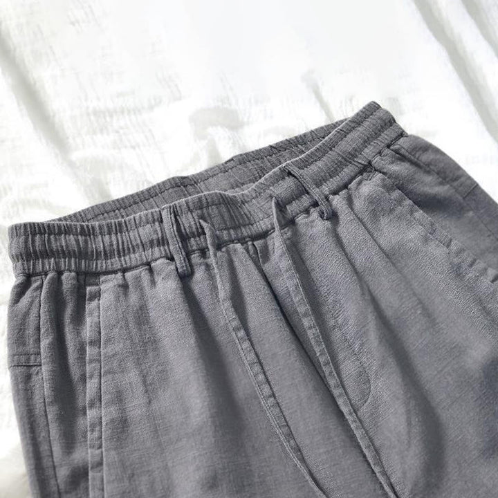 Pantalones de lino y algodón para hombre, versátiles, informales, con cordón, de largo 7-8 y bolsillos , de Buddha Stones