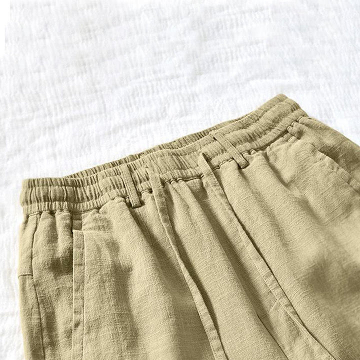 Pantalones de lino y algodón para hombre, versátiles, informales, con cordón, de largo 7-8 y bolsillos , de Buddha Stones