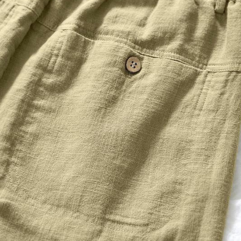 Pantalones de lino y algodón para hombre, versátiles, informales, con cordón, de largo 7-8 y bolsillos , de Buddha Stones