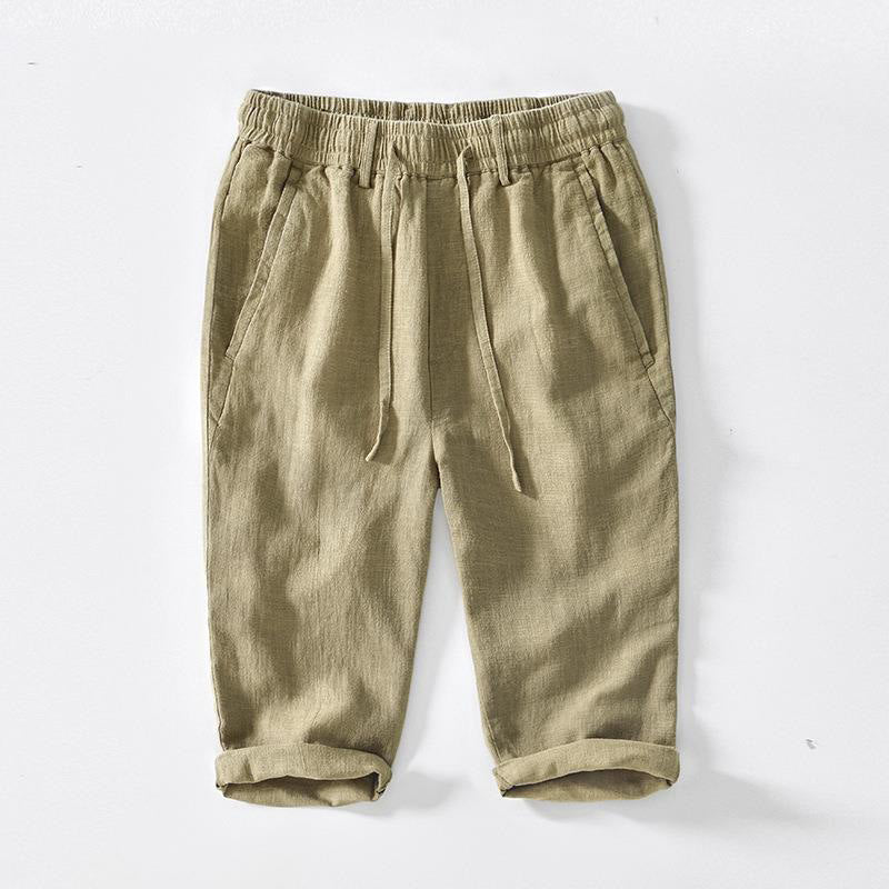 Pantalones de lino y algodón para hombre, versátiles, informales, con cordón, de largo 7-8 y bolsillos , de Buddha Stones