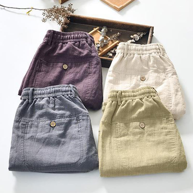 Pantalones de lino y algodón para hombre, versátiles, informales, con cordón, de largo 7-8 y bolsillos , de Buddha Stones