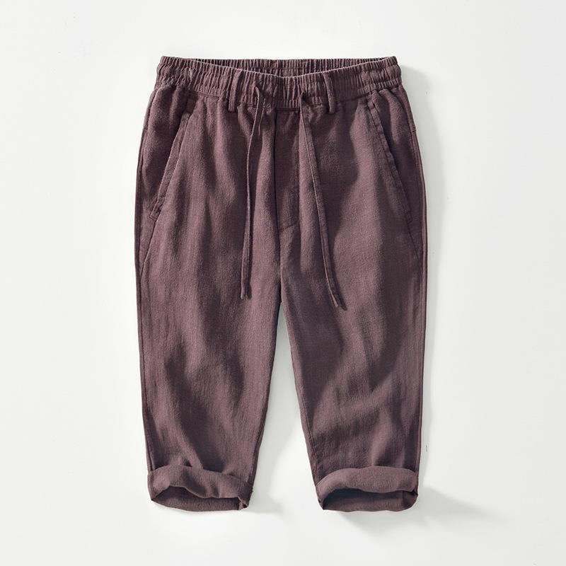Pantalones de lino y algodón para hombre, versátiles, informales, con cordón, de largo 7-8 y bolsillos , de Buddha Stones