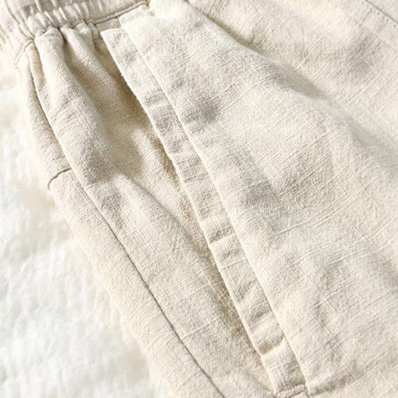 Pantalones de lino y algodón para hombre, versátiles, informales, con cordón, de largo 7-8 y bolsillos , de Buddha Stones