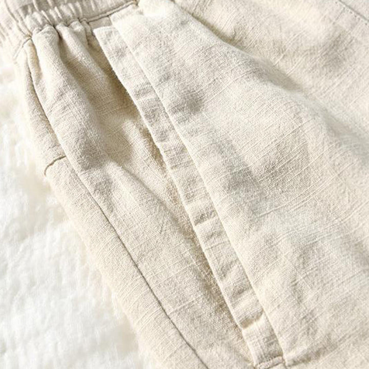 Pantalones de lino y algodón para hombre, versátiles, informales, con cordón, de largo 7-8 y bolsillos , de Buddha Stones