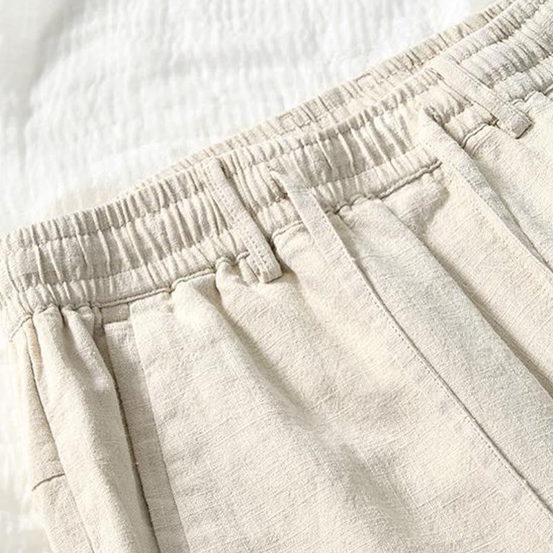 Pantalones de lino y algodón para hombre, versátiles, informales, con cordón, de largo 7-8 y bolsillos , de Buddha Stones