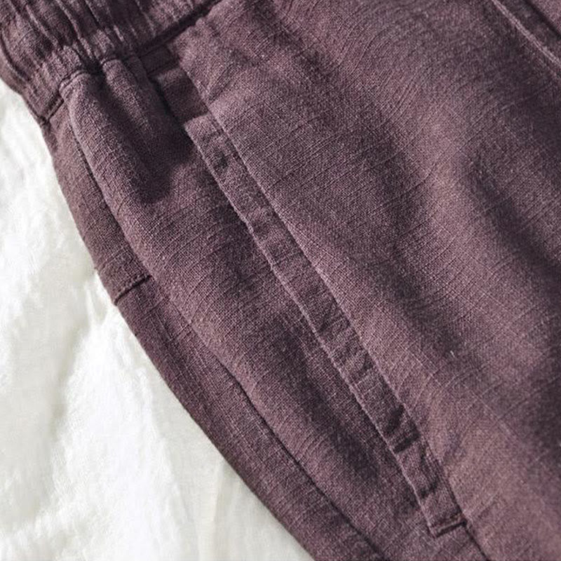 Pantalones de lino y algodón para hombre, versátiles, informales, con cordón, de largo 7-8 y bolsillos , de Buddha Stones