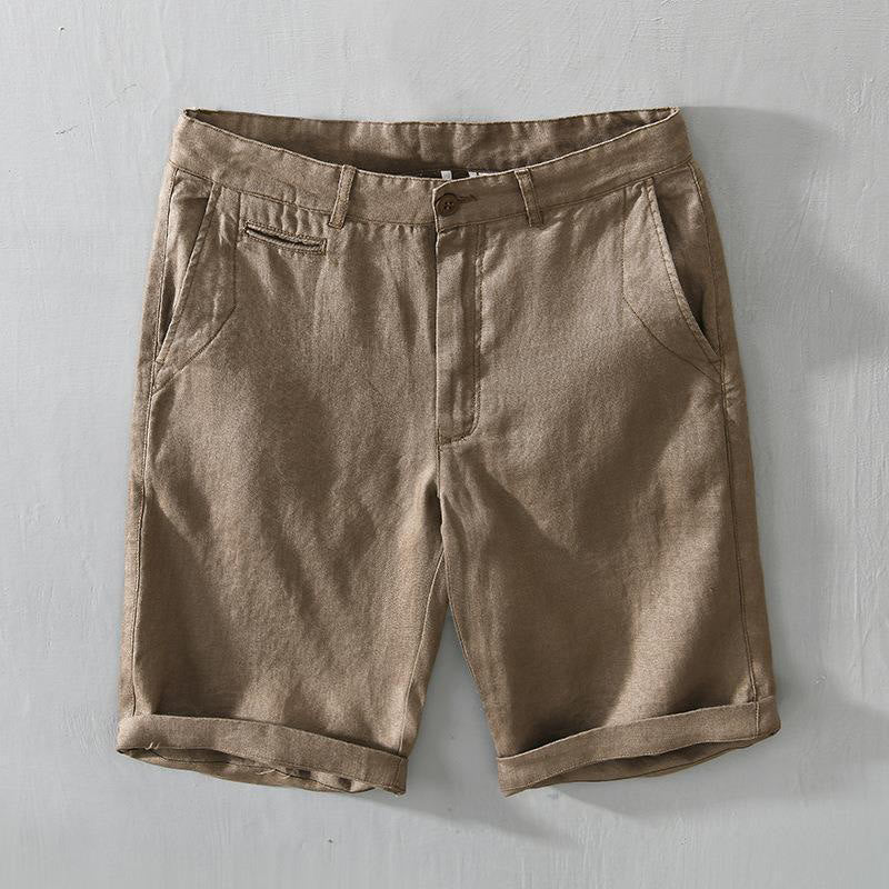 Pantalones cortos de lino con cordón ajustable de color liso con Buddha Stones y bolsillos para hombre - Vara de oro oscura - US/UK/AU46, EU56 (5XL) - image 0
