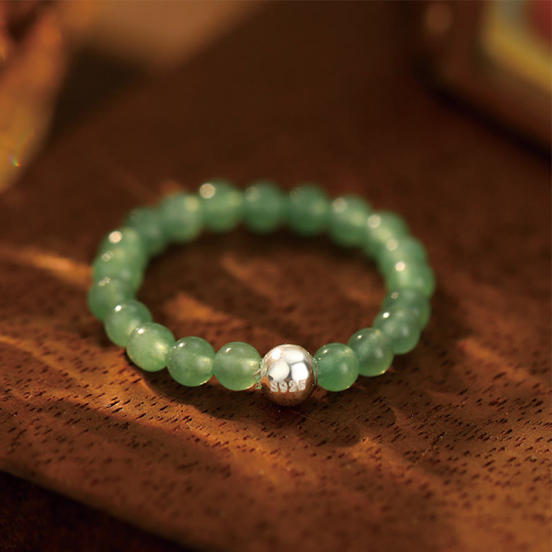 Anillo elástico con bendición de Buddha Stones, cuentas de cristal de plata de ley 925 y jade blanco y ónix negro.