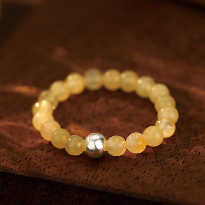 Anillo elástico con bendición de Buddha Stones, cuentas de cristal de plata de ley 925 y jade blanco y ónix negro.