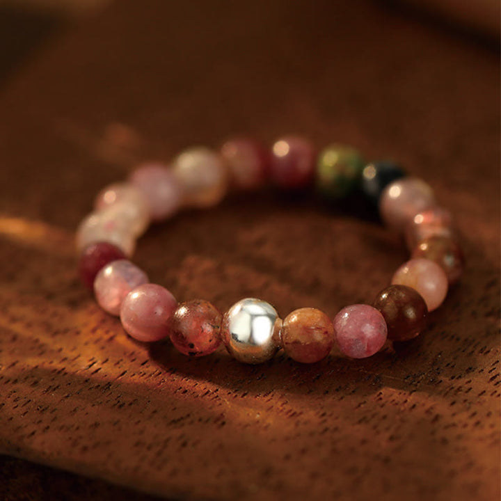 Anillo elástico con bendición de Buddha Stones, cuentas de cristal de plata de ley 925 y jade blanco y ónix negro.