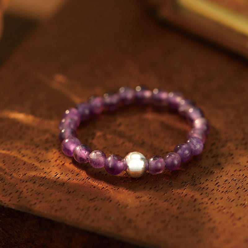 Anillo elástico con bendición de Buddha Stones, cuentas de cristal de plata de ley 925 y jade blanco y ónix negro.