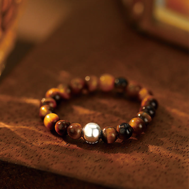 Anillo elástico con bendición de Buddha Stones, cuentas de cristal de plata de ley 925 y jade blanco y ónix negro.