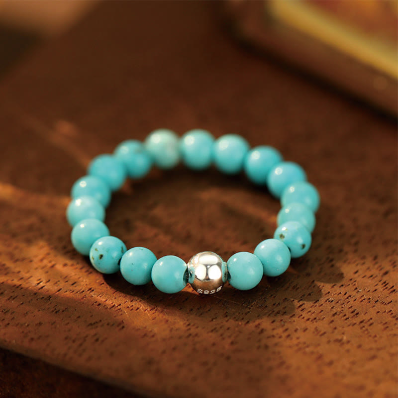 Anillo elástico con bendición de Buddha Stones, cuentas de cristal de plata de ley 925 y jade blanco y ónix negro.