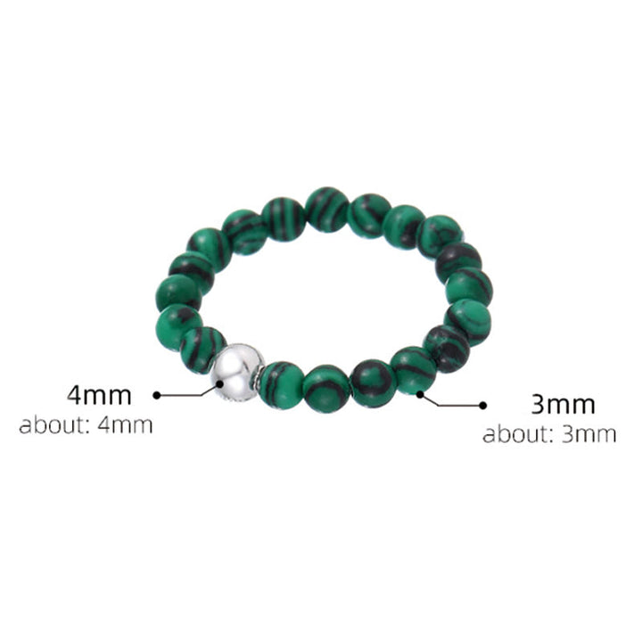 Anillo elástico con bendición de Buddha Stones, cuentas de cristal de plata de ley 925 y jade blanco y ónix negro.