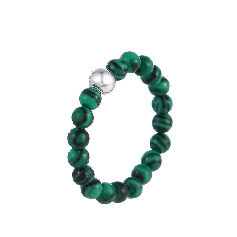 Anillo elástico con bendición de Buddha Stones, cuentas de cristal de plata de ley 925 y jade blanco y ónix negro.