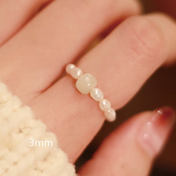 Anillo elástico de prosperidad con cuentas de ágata roja y jade hetiano pequeño natural en plata de ley 925 con Buddha Stones