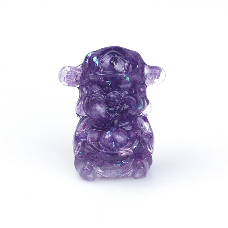 Buddha Stones, Dios de la Riqueza, Amatista, Cristal, Resina, Energía, Fortuna, Decoración del Hogar