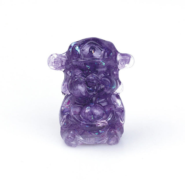 Buddha Stones, Dios de la Riqueza, Amatista, Cristal, Resina, Energía, Fortuna, Decoración del Hogar