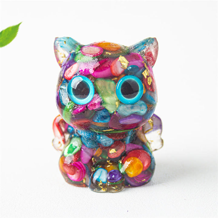 Buddha Stones, lindo gato, lazurita, lapislázuli, amatista, obsidiana negra, aguamarina, cristal de resina, decoración positiva para el hogar. - Conchas de colores 5,5 x 4,5 x 3,5 cm - image 13