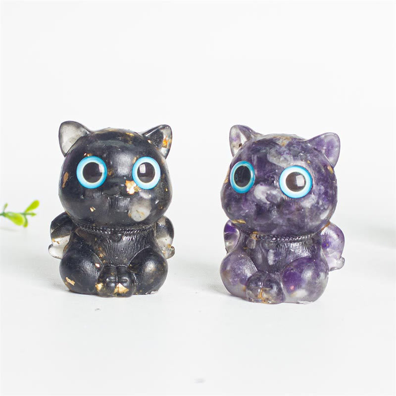 Buddha Stones, lindo gato, lazurita, amatista, obsidiana negra, aguamarina, cristal de resina, decoración positiva para el hogar. - image 16