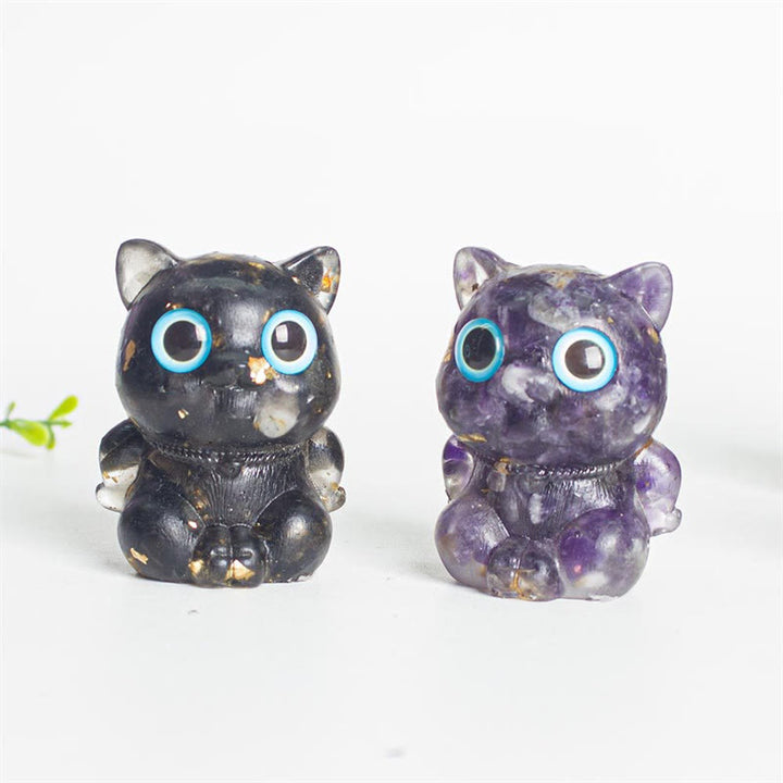 Buddha Stones, lindo gato, lazurita, amatista, obsidiana negra, aguamarina, cristal de resina, decoración positiva para el hogar. - image 16