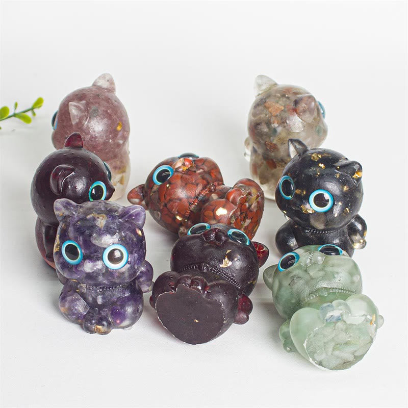 Buddha Stones, lindo gato, lazurita, amatista, obsidiana negra, aguamarina, cristal de resina, decoración positiva para el hogar. - image 18