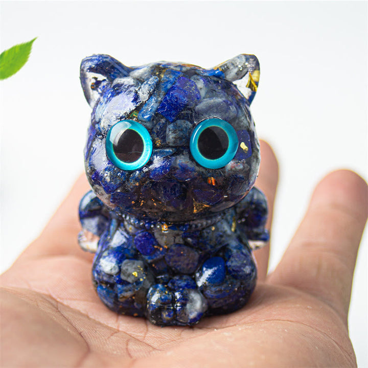 Buddha Stones, lindo gato, lazurita, amatista, obsidiana negra, aguamarina, cristal de resina, decoración positiva para el hogar. - Lazurita 5,5 x 4,5 x 3,5 cm - image 1