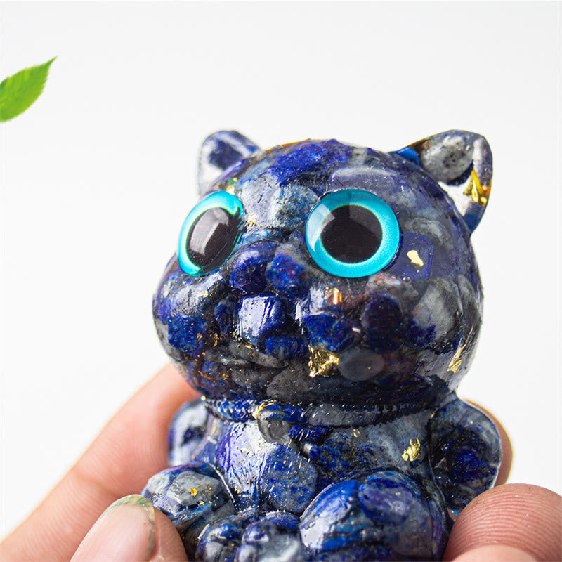 Buddha Stones, lindo gato, lazurita, amatista, obsidiana negra, aguamarina, cristal de resina, decoración positiva para el hogar. - image 6