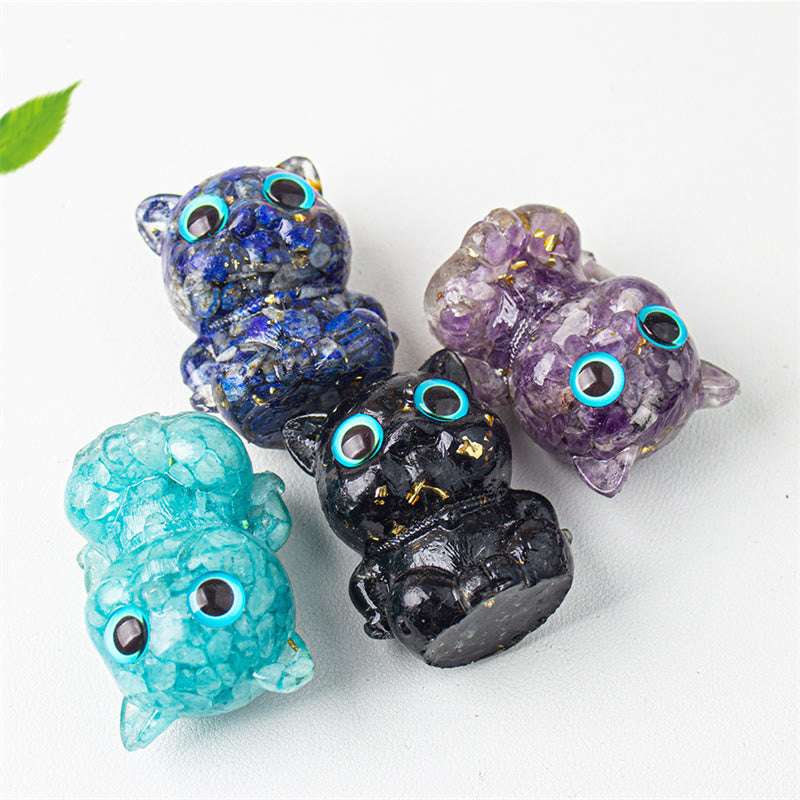 Buddha Stones, lindo gato, lazurita, amatista, obsidiana negra, aguamarina, cristal de resina, decoración positiva para el hogar. - image 17