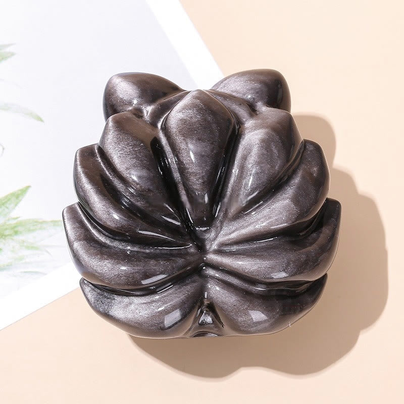 Buddha Stones con brillo plateado natural, obsidiana, zorro de nueve colas, protección, decoración del hogar - image 2