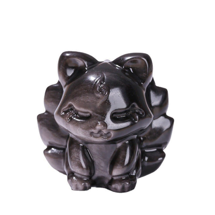 Buddha Stones con brillo plateado natural, obsidiana, zorro de nueve colas, protección, decoración del hogar - image 9